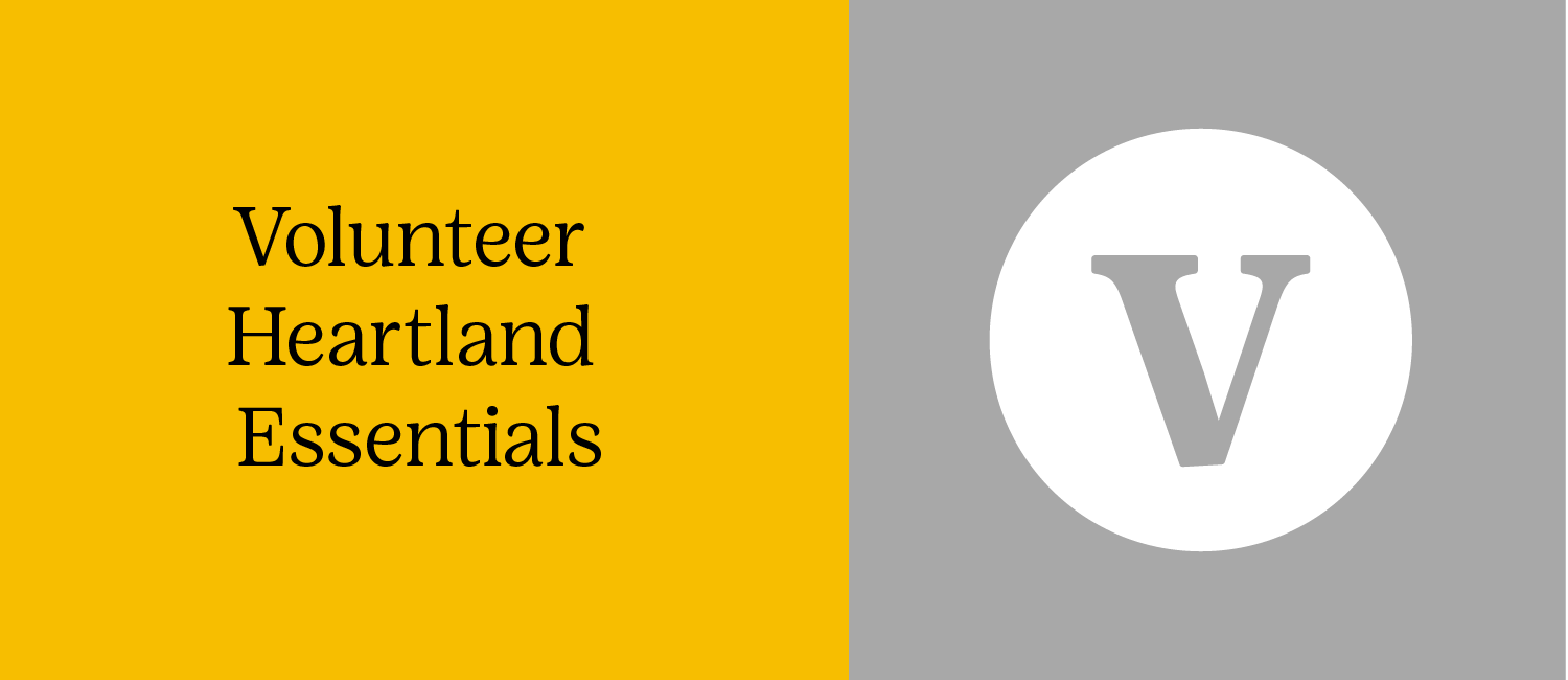 volunteer heartland essentials training graphic; gray and gold v